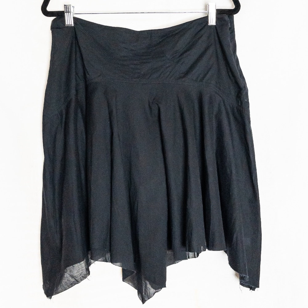 Black Shark Hem A-line Detailed Yoked Cotton Short Skirt